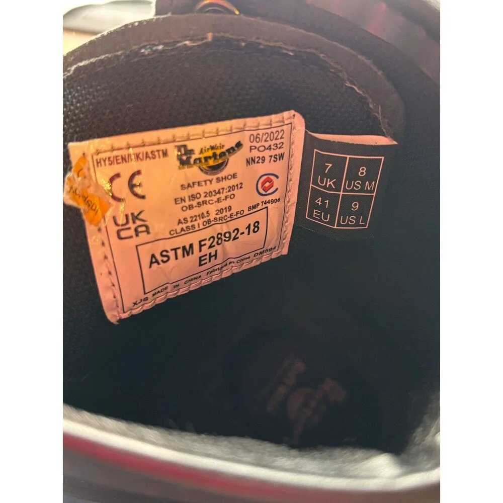 Dr Martens 1460 Slip Resistant Black Leather Work Boots Mens 8 Womens 9 EU 41
